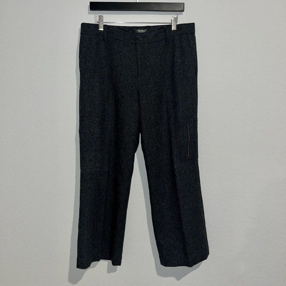 Eddie Bauer Pants Womens 12 Petite Gray Wool Blend Cargo Straight Leg Vintage